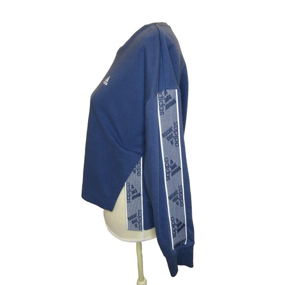 Adidas Changeover Tape Logo Crew Neck Cropped Sweatshirt Women's Small Blue 2019 - Picture 9 of 14